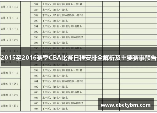 2015至2016赛季CBA比赛日程安排全解析及重要赛事预告